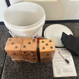 Brand New Giant Backyard Wood Dice Set Wooden Dice, Scoresheet, Bag & Bucket